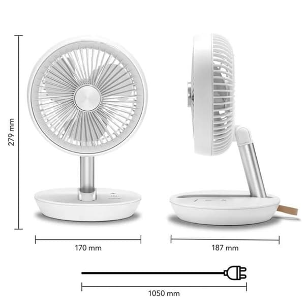 Teleskopisk foldbar ventilator, genopladelig og fleksibel mini bordventilator med 3 vindhastigheder, 5W, HVID
