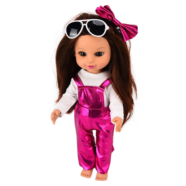 14 tum/35 cm Baby Girls Doll Poseable Fashion Glitter Vit Race Lavendel Overaller med Solglasögon