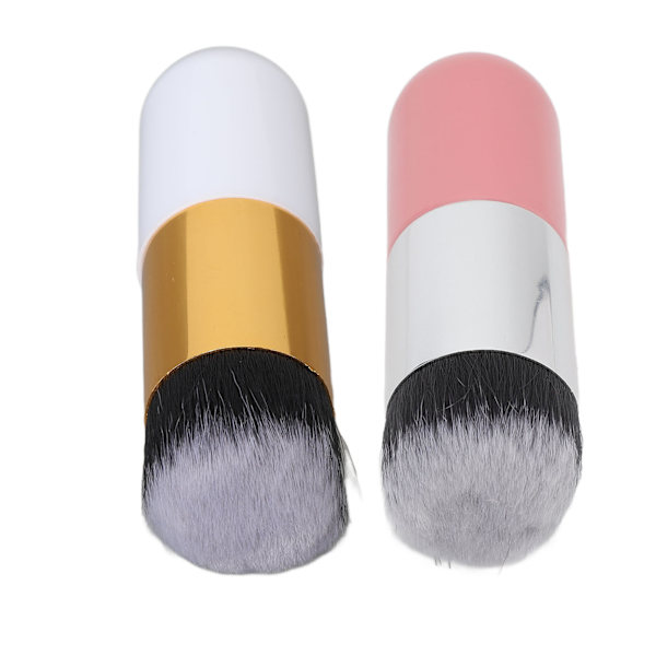 2 stk Foundation Brush Lommestørrelse Væskeblanding Højdensitets træskaft Syntetisk makeupbørste