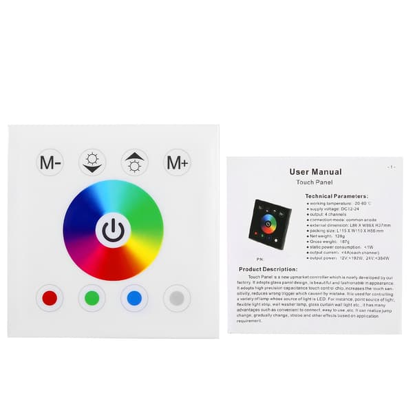 Vægmonteret farverig RGBW LED Touch Panel Controller Lysdæmperkontakt til LED Strip Lys Hvid