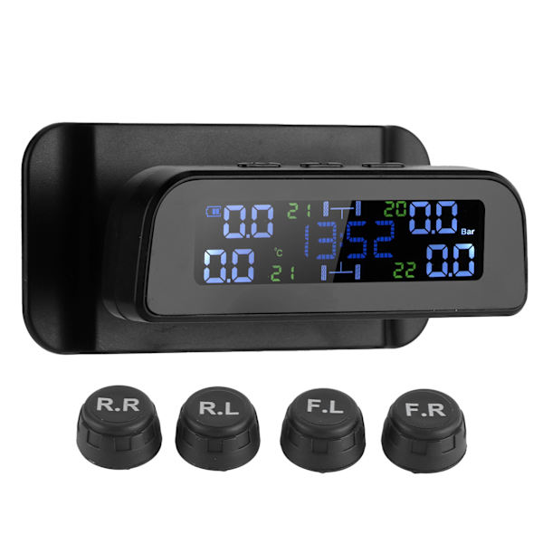 TPMS Däcktrycksövervakningssystem Solenergi och USB-laddning med 4 externa sensorer
