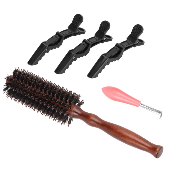 Wodden Rund Brush Bristle Rund Hårbørstesett Føntørking Bristle Hårbørste Duckbill Clip Set