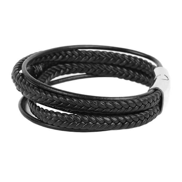 8-tegns armbånd i læder og rustfrit stål - Justerbar og stilfuld armbånd til mænd - Gave
