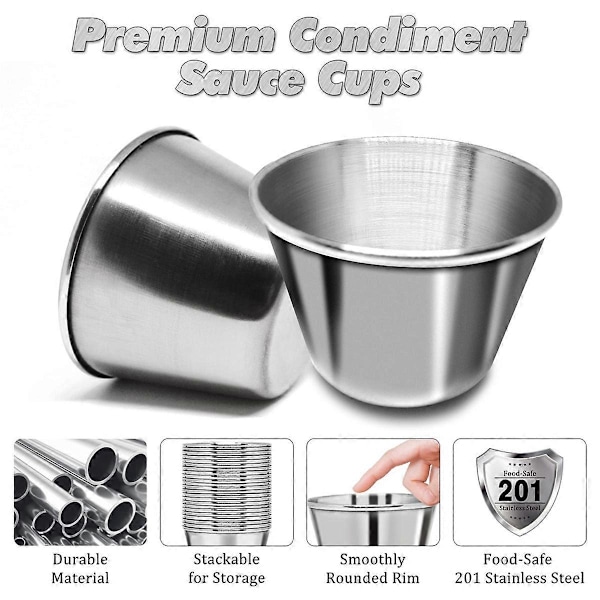 Metal Sauce Cups 2.5oz Ramekins, Dyppesaucekopper i rustfrit stål