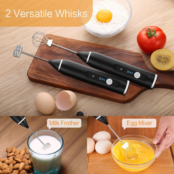 Elektrisk automatisk eggevispermikser Melkeskummer 3-trinns justerbar blender med USB-lading Svart
