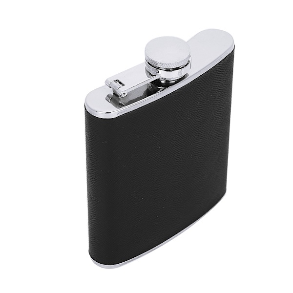 Hip Flask i rostfritt stål med svart lädertratt med två vinglas set för födelsedagspresent (6oz)