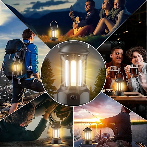 Lite sett med 2 LED-campinglykter, retro batteridrevet campinglampe, vanntett campinglys, justerbar lysstyrke, for camping, fiske, hage,