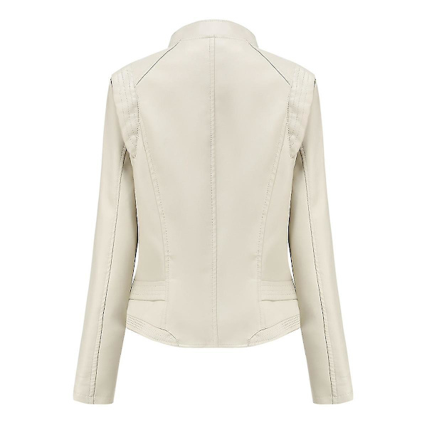 Stilful Kvinde Off White Kunstlæder Biker Zip Jakke XS