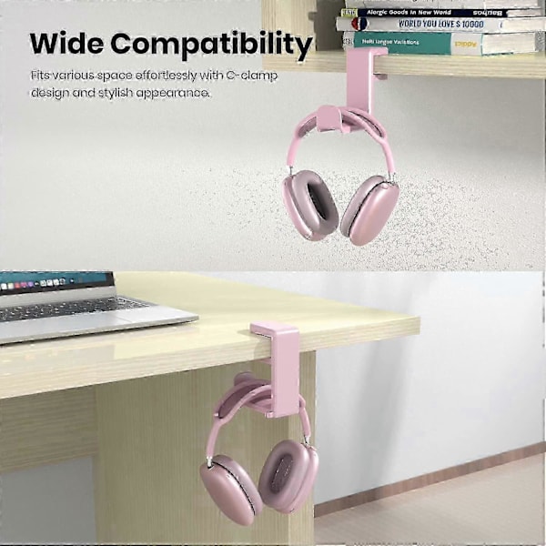 Gaming Headset Hörlur Krok Hållare Hängare Fäste, Hörlursställ med Justerbar & Roterande Armklämma, Under Skrivbordsdesign, Universell Passform
