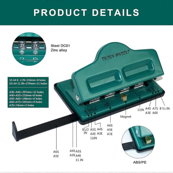 Mushroom Discbound Punch for All Paper Sizes, Happy Planner Paper Punch for Disc Bound Planner (Black Green)