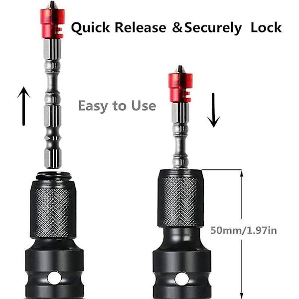 2-pack 1/2\" Fyrkant till 1/4\" Hex Hylsadapter, Snabbkopplingsadapter för Slagspärrchuck och Skruvmejselbitshållare