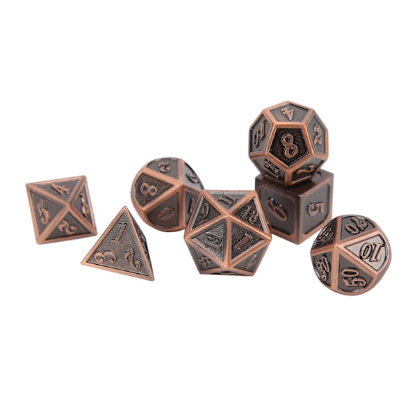 7-delt sett med rollespill polyhedral terninger i sinklegering for brettspill i bronsefarge