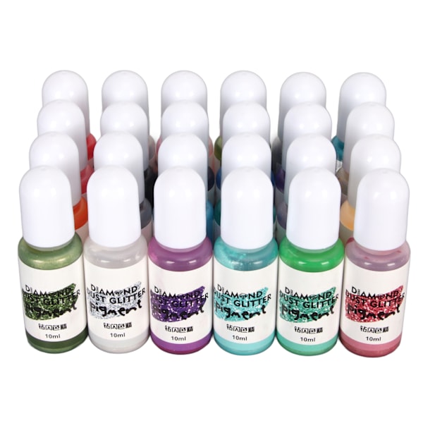 24 farger epoksyharpikspigment flytende epoksyfargeharpiksfargemiddel diamantstøvglitterpigment for små UV-harpiksformer