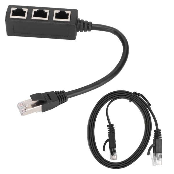 RJ45 Ethernet Adapter Kabel Forlengelsesfunksjon 1 til 3 Port Excellent Connection Splitter Adapter med 1 m kabel for hjemmet