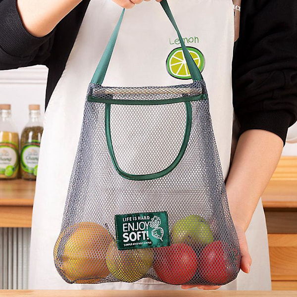 Hengende nettpose for grønnsaker og frukt Gjenbrukbare frukt- og grønnsaksposer Pustende nett for grønnsaker, frukt, kjøkkenoppbevaring hvit og blå 41*35c