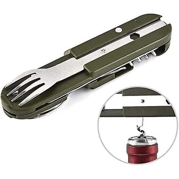 5 i 1 Campingbestick i Rostfritt Stål, Utomhus Campingverktyg, Utomhusbestick, Multifunktionella Hopfällbara Bestick Resebestick (2 stycken)