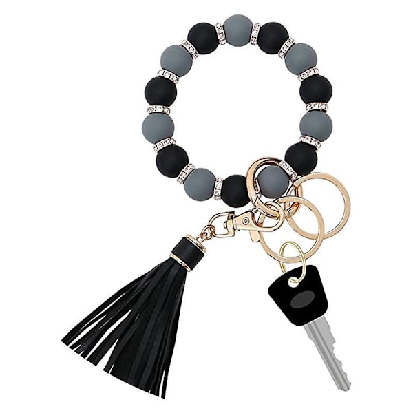 Elastic Beaded Keychain Bracelet with Zircon Tassel - Perfect Mother's Day Gift