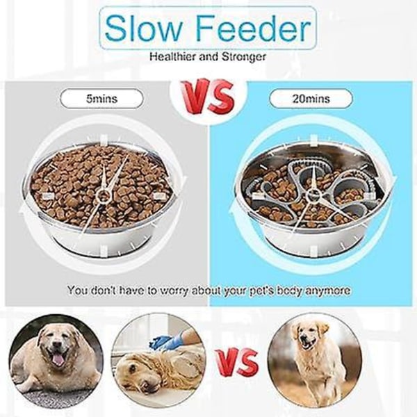 Anti Glubsk Hundeskål, Langsom Foderskål Indsats til Hunde Fremmer Sund Spisning og Langsom Fordøjelse, Kan Klippes Til (Grå)