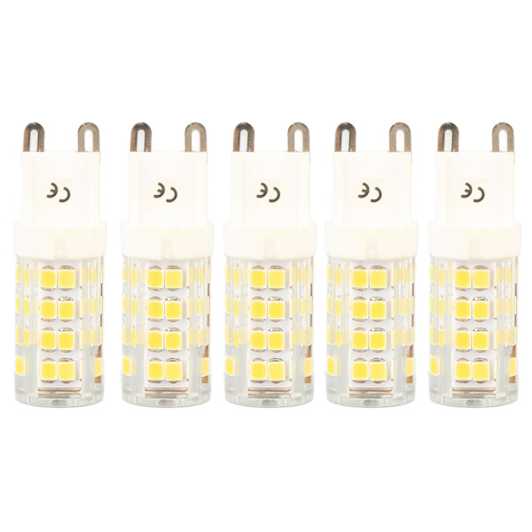 5 stk. G9 LED-pærer, dæmpbar lampepære, 6000K hvidt lys, 450LM, 360° strålevinkel, 100-130V pærer til bord-, væg- og pendellamper