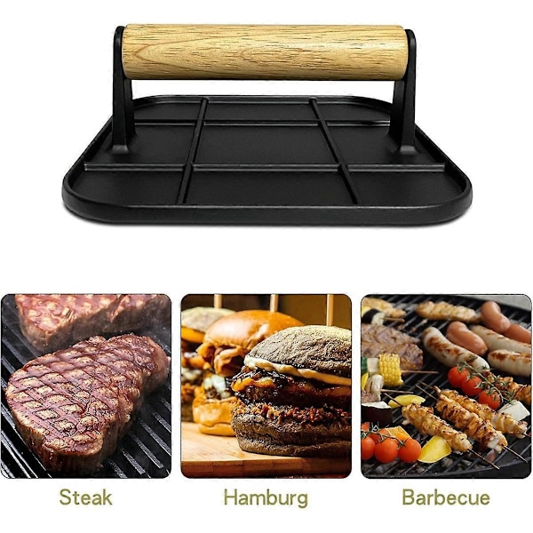 Köttpress med trähandtag 15 cm Fyrkantig Burgerpress