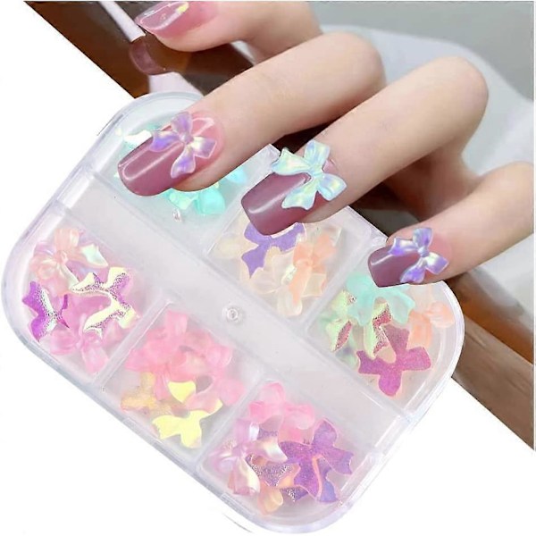 36 st 3D Aurora Resin Rosett Nageldekoration Fjärilsrosett Nagelberlocker Färgglada Nagelberlocker Nitsats Färgglad Rosett för Nagelkonstdesign Nagelkonst