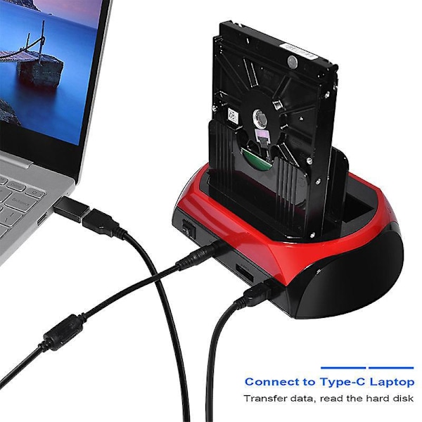 Dobbelt SATA IDE Harddisk Dock med USB 2.0 Hub og All-in-1 Kortlæser
