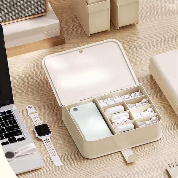 Skrivebordsorganisatorboks Datakabelopbevaringsetui Plastik Bogdesign Boligindretning til Line Earbud Cream