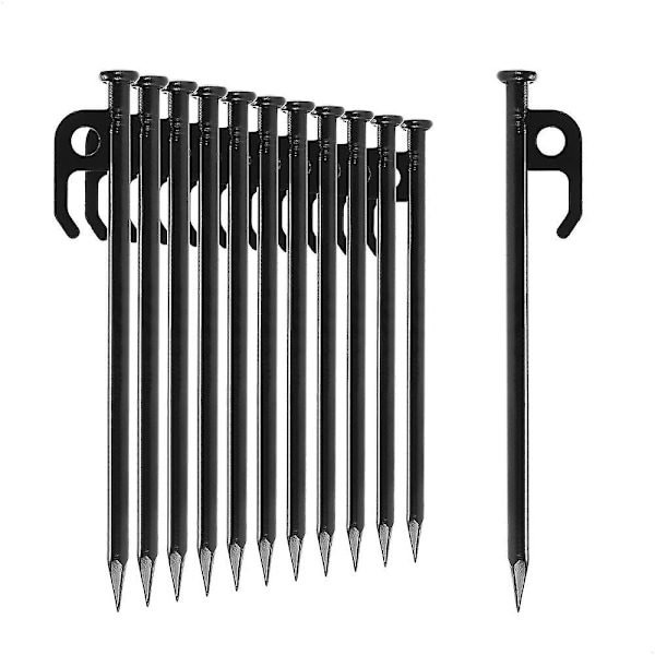 12x Teltplugger i stål - Lange og sterke plugger for camping og utendørs bruk - Ideell for normalt og hardt underlag - 20cm