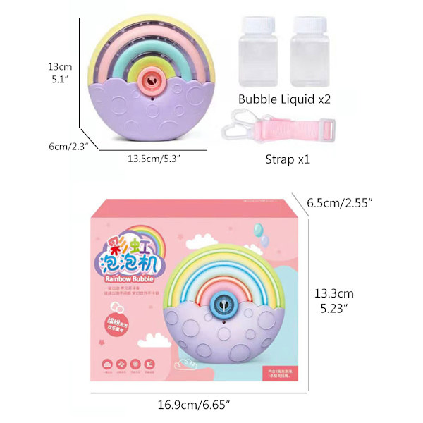 Elektrisk bubbelmaskin regnbåge automatisk bubbelblåsare med ljus och musik sommar utomhusleksak bubbelmaskin