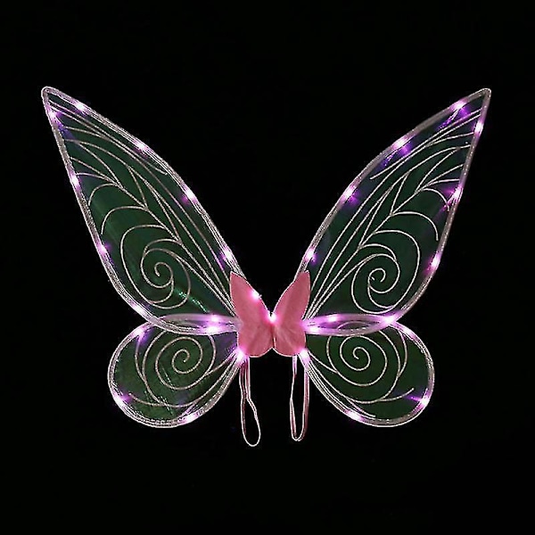 Light Up LED Fairy Wings for Kids and Adults - Perfect for Halloween Cosplay Pink