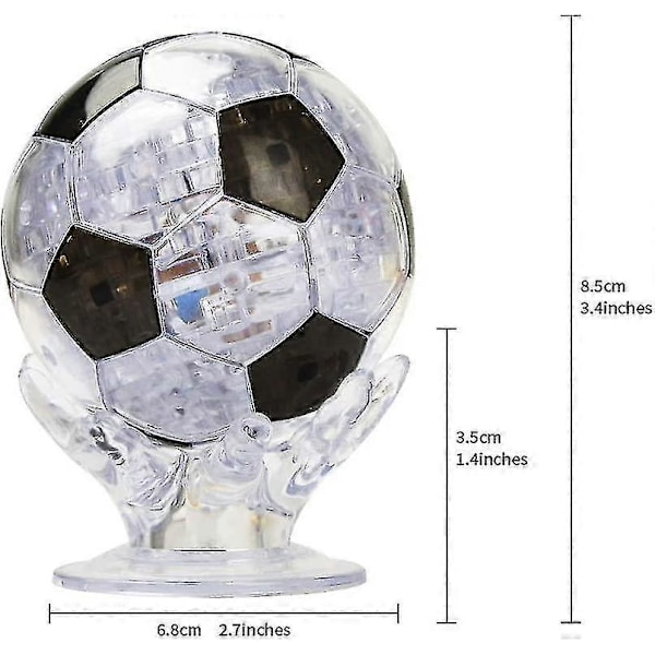 3D Krystal Puslespil til Børn, Fodbold Puslespil Kugle med Lys til Voksne Sort og Transparent - 77 Brikker Zekai