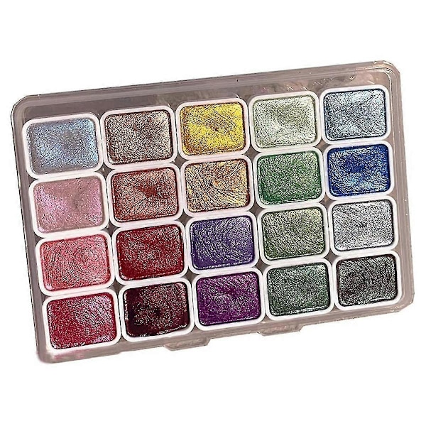 20 Farver Akvarelmaling Sæt, Metallisk Akvarelmaling Sæt, Glitter Akvarel Solid Farveboks, (1ML-A)
