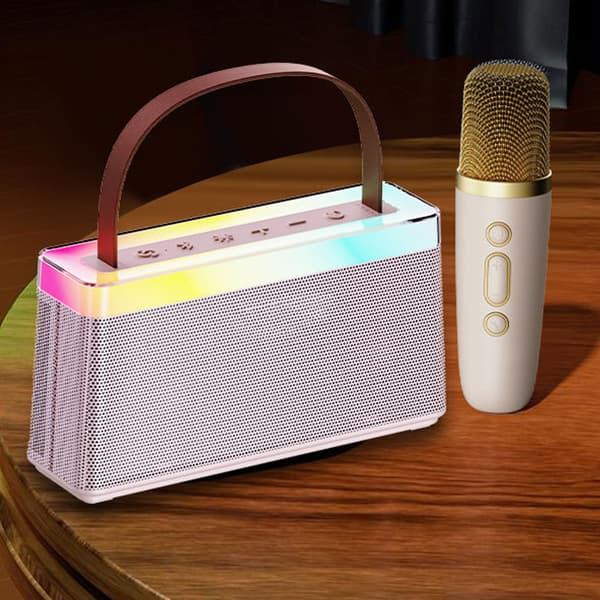Mini-karaokelaite HiFi-tilaäänellä, kannettava Bluetooth-kaiutin 2 mikrofonilla kotibileisiin