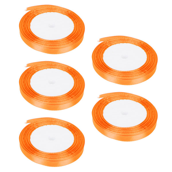 5 st/set satinband 22 m långt 10 mm brett bröllopsfest dekoration DIY-tillbehör för presentkaka godisboxförpackning orange