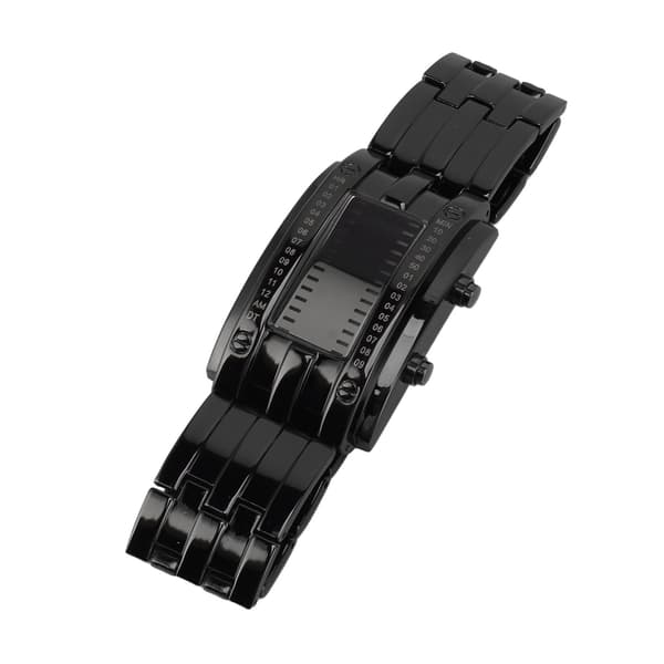 Dual Line Binært Ur Digitalt Blåt LED Legering Binært Mode Armbåndsur til Studerende Par Sort