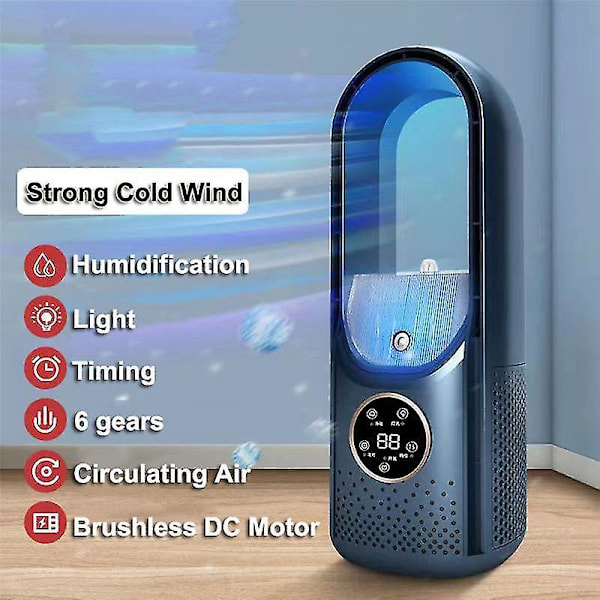 Luftkøler LED Display Aircondition Befugtning Elektrisk Ventilator 6 Hastigheder Støjsvag Timer Ventilator Luftfugter Ventilator Blå-B5