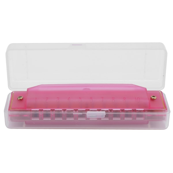 Lyserød gennemsigtig plastmundharmonika med 10 huller og opbevaringsboks - musikinstrument til børn Pink