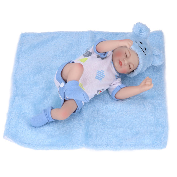 10-tums nyfödd babydocka set tvättbar emulational mjuk vinyl sovande babydocka med kläder filt Garçon bleu