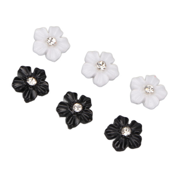Nail art med 3D-blomma Svart Vit 5 Kronblad Blomma Nagelprydnader för DIY Nageldekoration