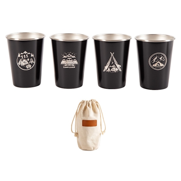 Stainless Steel Camping Cup Set of 4 Outdoor Camping Mug for Picnic BBQ Beer Coffee Wine Black