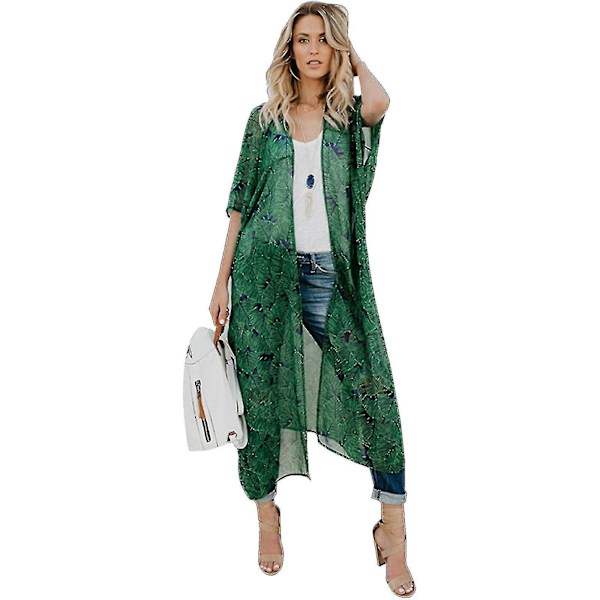 Blommigt mönstrad maxi-kimono-kofta för kvinnor 2XL
