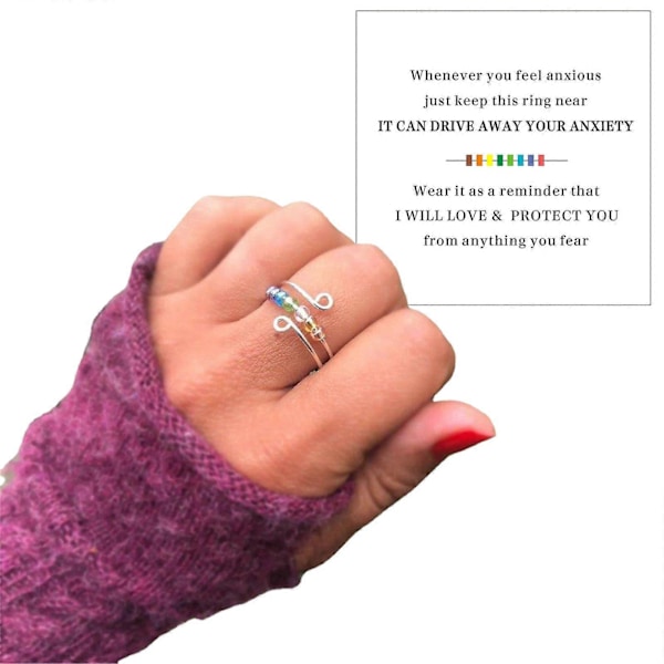 Til min datter - Fordriv din angst Regnbueperler Fidget Ring 2022 Hot Zekai Guld