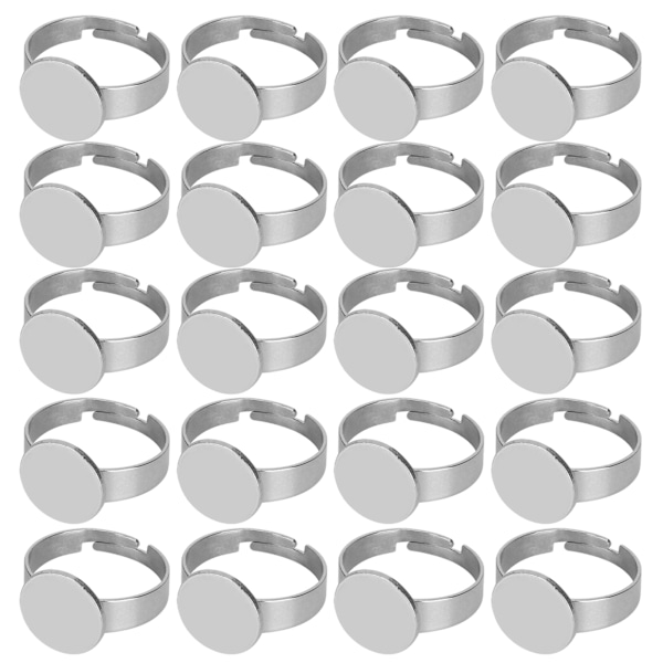 20 stk flate ringbaser justerbar rustfritt stål halvferdig DIY smykker tilbehør 12mm