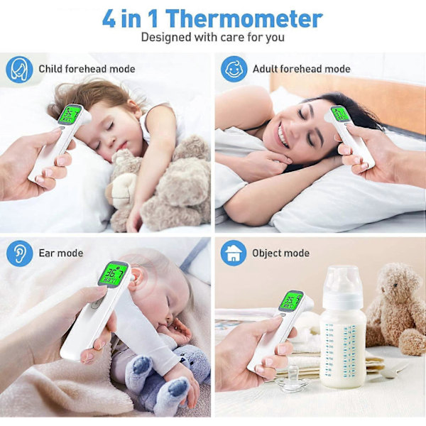 3 i 1 infrarødt pandetermometer kontaktfrit pandetermometer med feberalarm, baggrundsbelyst quadricolor digitalt display, voksentermometer med mig