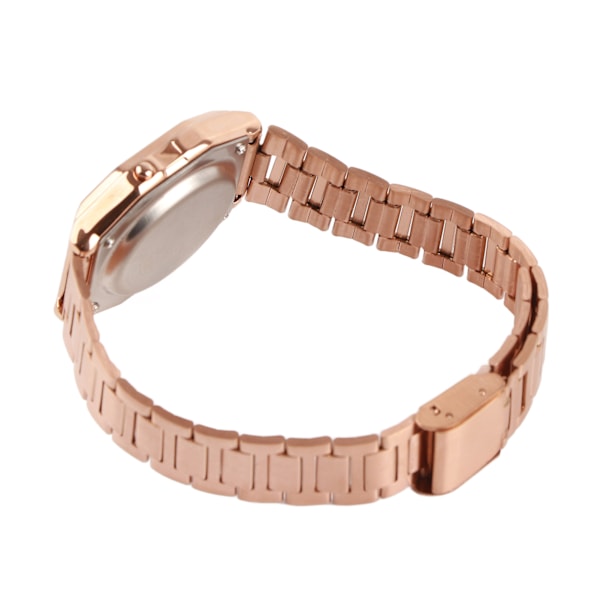 Digital LED-baggrundslys Elektronisk ur med rem i rustfrit stål Rektangelarmbåndsur (roseguld) Rose Gold