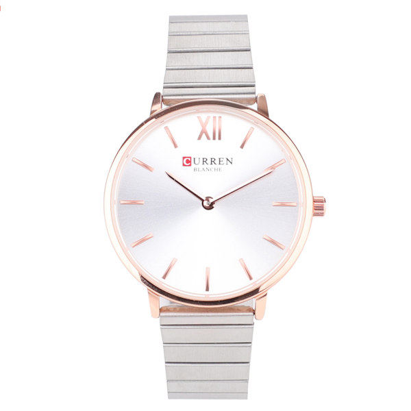 Vanntett legering Klokke Rund Urskive Analog Display Kvinner Kvarts Kvinner Armbåndsur Rose Gold&White