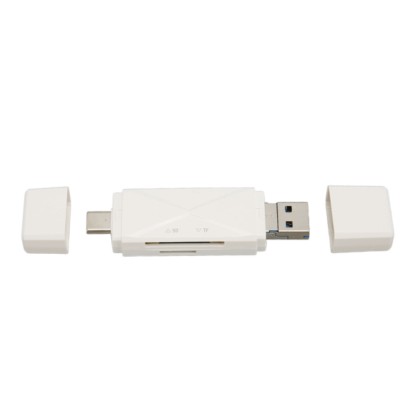 3 i 1 USB lagringskortleser USB C USB 3.0 MICRO USB bærbar lagringskort Minnekortleser med 3 kontakter Hvit