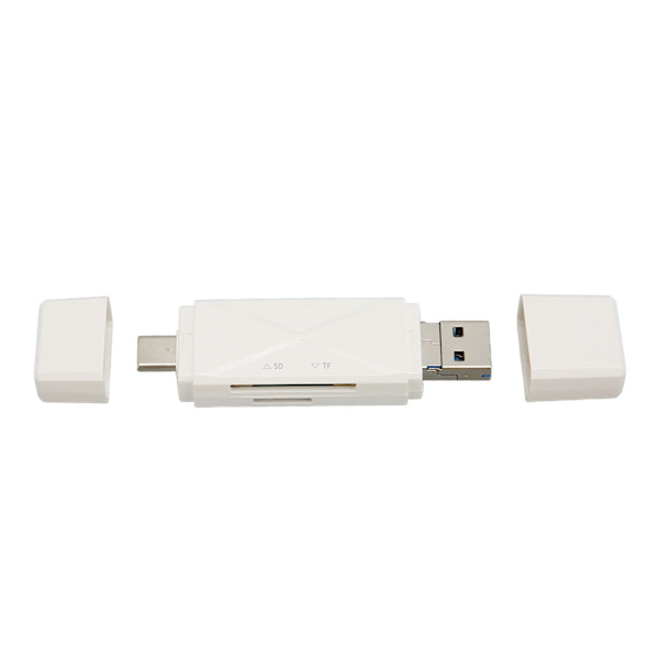 3-i-1 USB minneskortläsare USB C USB 3.0 MICRO USB Portabel minneskortläsare med 3 kontakter Vit