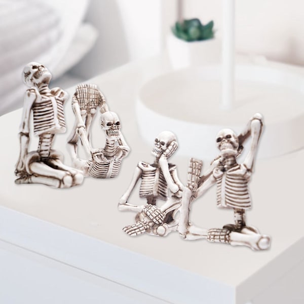 4 stk. Sjove Yoga Skelet Figurer Resin Udskæringsstatue Lot Skrivebordsdekoration