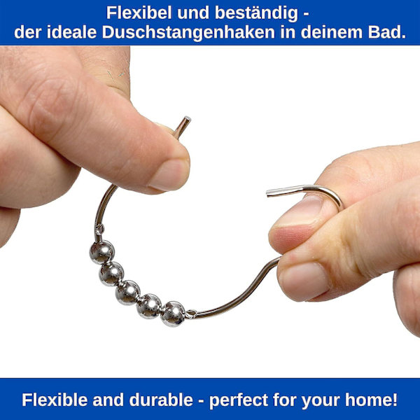 Duschdraperiringar i rostfritt stål - Set om 12, kraftig metall, 7 cm diameter